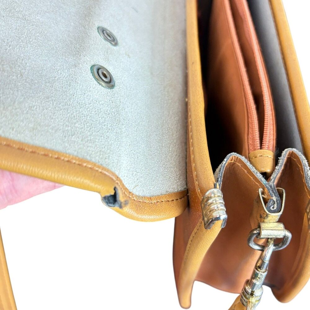 Vintage Made in Korea Leather Satchel Crossbody Bag Boho Folk Art Tooled Design - Picture 9 of 11